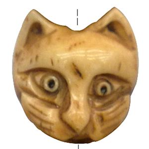 Antique cattle Bone cat Bead, 20mm dia [BJAS787]