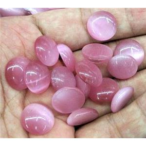 cat eye cabochon, round, flat black, pink, approx 14mm, 5mm thickness [CELB020]