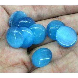 cat eye bead, cabochon, round, flat black, blue, approx 14mm, 5mm thickness [CELB021]