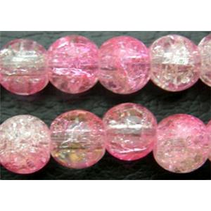Crackle Glass Beads, Round, Pink, 10mm dia, 90pcs per st [CGRD11-ST34W-10MM]