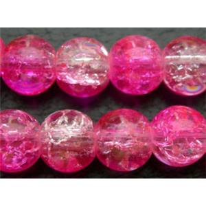 Crackle Glass Beads, Round, Hot-pink, 8mm dia, 115pcs per st [CGRD16-ST7W-8MM]