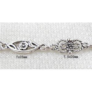 Antique Silver Alloy Chain, 98cm(38 inchlength), 7x23mm, 7.5x20mm [CHAC09ASP-193]