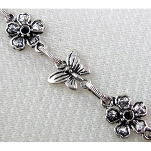 Antique Silver Alloy Chain, Flower, Butterfly, 13mm dia, 13x15m, 5x9mm [CHAC14-154]