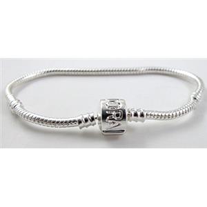 Stopper Bracelet, Snake Chain, Copper, Silver Plated, nickel free, 3mm dia, 8 inch length [CHC086SP]