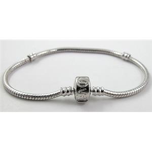 Stopper Bracelet, Snake Chain, Copper, Platinum Plated, nickel free, 3mm dia, 8 inch length, LOVE stamp [CHC087PP]