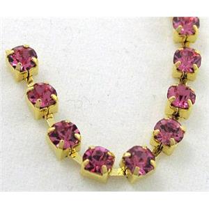 hotpink rhinestone chain, gold, approx 2.3-2.4mm rhinestone [CHCL18-SS8]