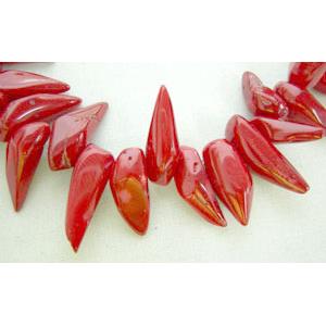 pimiento coral beads, dyed, red, 8x21mm, 16 inch length [CRCS08]