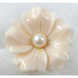 Compositive Coral Flower, Ring, White, flower:30mm dia, ring:17mm [CRFL01C04]