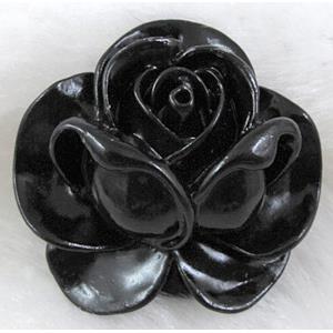 Compositive coral rose, Pendant, Black, 36mm dia [CRFL04C07]