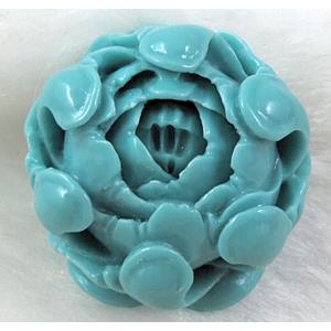 compositive Coral Bead flower, turquoise, 36mm dia [CRFL06C03]