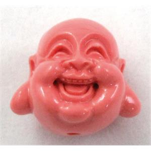 Compositive coral bead, smile buddha, pink, 22mm dia, 16pcs per st [CRFL08C01]