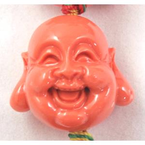 Compositive coral bead, smile buddha, 22mm dia, 16pcs per st [CRFL08C04]