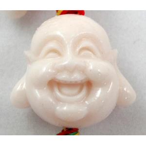 Compositive coral bead, smile buddha, white, 22mm dia, 16pcs per st [CRFL08C06]
