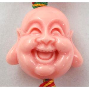 Compositive coral bead, smile buddha, pink, 22mm dia, 16pcs per st [CRFL08C07]