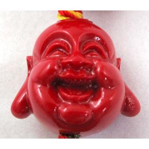 Compositive coral buddha charm beads, red, 22mm dia, 16pcs per st [CRFL08C08]