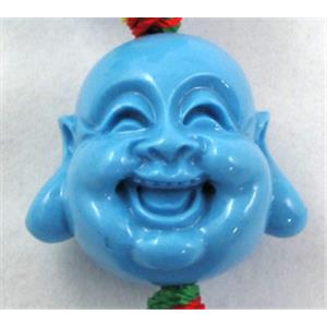 Compositive coral bead, smile buddha, 22mm dia, 16pcs per st [CRFL08C09]