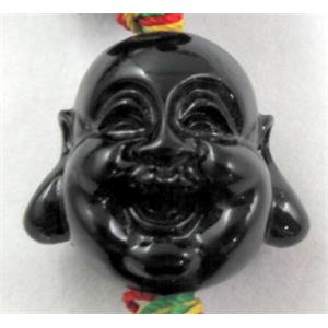 Compositive coral bead, smile buddha, black, 22mm dia, 16pcs per st [CRFL08C10]