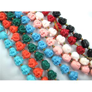 Compositive coral bead, smile buddha, mixed color, 22mm dia, 16pcs per st [CRFL08MIX]