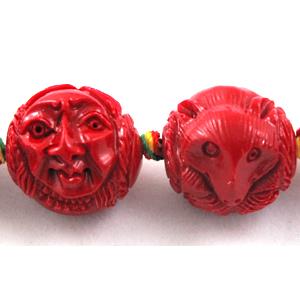 Compositive coral bead, face and fox, 16x20mm, 16pcs per st [CRFL09C03]