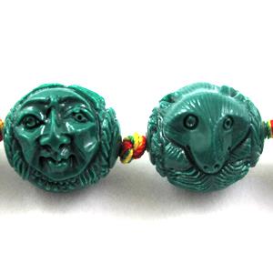 Compositive coral bead, face and fox, 16x20mm, 16pcs per st [CRFL09C04]