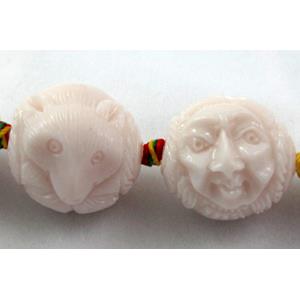 Compositive coral bead, face and fox, 16x20mm, 16pcs per st [CRFL09C06]