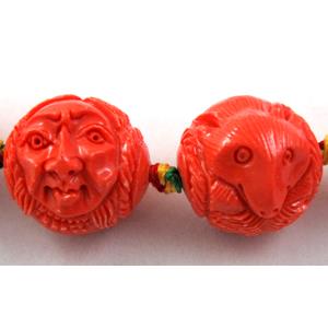 Compositive coral bead, face and fox, 16x20mm, 16pcs per st [CRFL09C07]