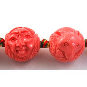 Compositive coral bead, face and fox, 16x20mm, 16pcs per st [CRFL09C11]