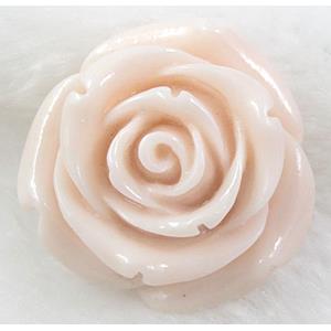 Compositive coral rose bead, white, half hole, 14mm dia [CRFL11C06-14MM]