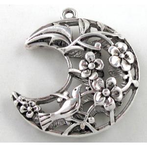 Tibetan Silver moon pendants, Zn Alloy, 35mm dia [DK10027]