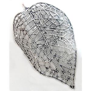 Tibetan Silver leaf pendants, lead free & nickel free, 45x80mm [DK10044]