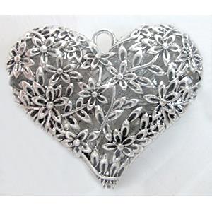 Tibetan Silver Heart pendants, Lead and nickel Free, 50x40mm [DK10046]