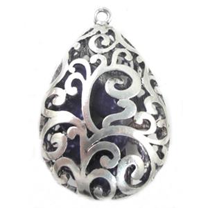Tibetan Silver hollow teardrop pendants, Lead and nickel Free, 35x55mm [DK10052]