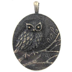 Tibetan Silver Owl pendant, Lead and nickel Free, bronze, 40x58mm [DK10056]