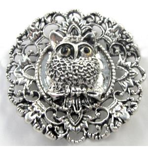 Tibetan Silver Owl charm, Lead and nickel Free, 35mm dia [DK10076]