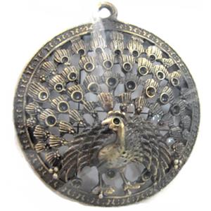peafowl charm, Tibetan Silver pendant, Lead and nickel Free, bronze, 60mm dia [DK10089]