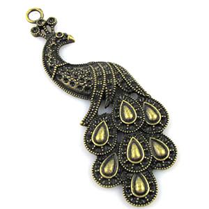 Peacock, tibetan silver pendant, non-nickel, 35x85mm [DK10119]