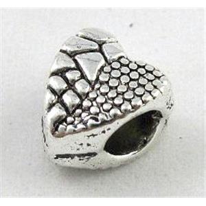 tibetan silver heart beads, Non-Nickel, approx 8x9mm, 4mm hole [DK10139]
