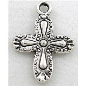 tibetan silver cross pendant, Non-Nickel, approx 14x19mm [DK10174]
