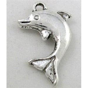 tibetan silver dolphin pendant, Non-Nickel, approx 15x22mm [DK10180]