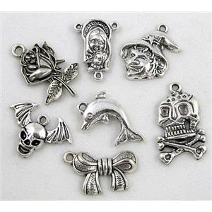 mix Tibetan silver charm pendants, Non-nickel, approx 6-30mm, multi-size [DK10215]