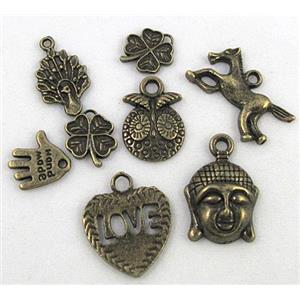 Tibetan Style Alloy Pendant Charm Antique Bronze Mixed Random Shape, approx 6-20mm, multi-size [DK10216]