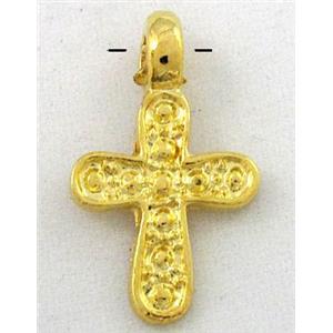 Tibetan silver cross pendants, gold plated, approx 14x23mm [DK10225]