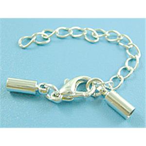 Crimp End with Clasp, Copper, Silver Plated, 3.5x9mm, inside:2.5mm, chain:5cm [FD020SP-3.5X9]