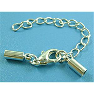 Bracelet/Necklace end connector, copper, Platinum Plated, 3.5x9mm, inside:2.5mm dia, chain:5cm [FD021PP-3.5X9]