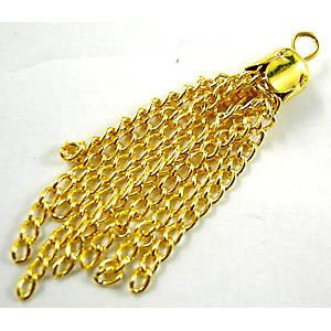 tassel pendant with iron chain, tulip style, gold plated, 6.5mm dia, 65mm length [FD036GP]