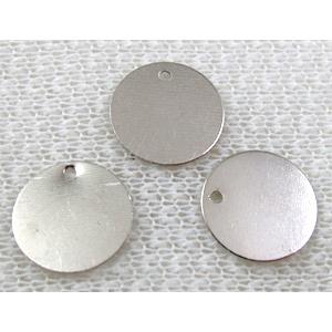 Platinum plated iron flake tag pendant, 26mm dia, 0.3mm thick [FD062PP-26MM]