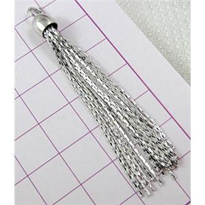 Tassel pendant, copper, platinum plated, cap:6.5mm, 60mm length [FD070PP-K564]
