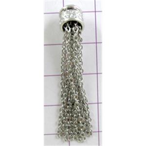 Platinum plated copper chain tassel pendant, 45mm length, cap:7mm [FD071PP]