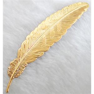 Gold plated copper feather, nickel free, 22x114mm, 1mm thick [FD088GP]