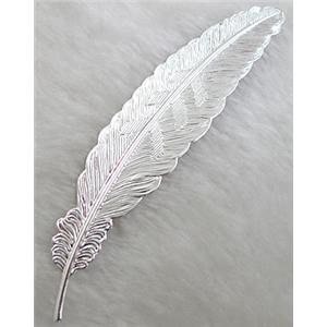 Silver plated copper feather, nickel free, 22x114mm, 1mm thick [FD088SP]